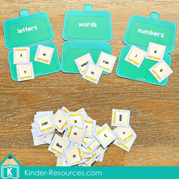 Kindergarten Morning Tubs Set 1 Sorting Letters Words Numbers