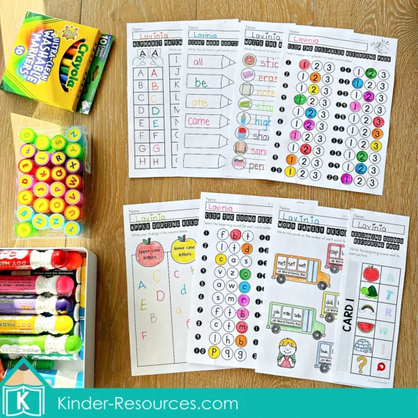 Back to School Literacy Centers Kindergarten Recording Pages