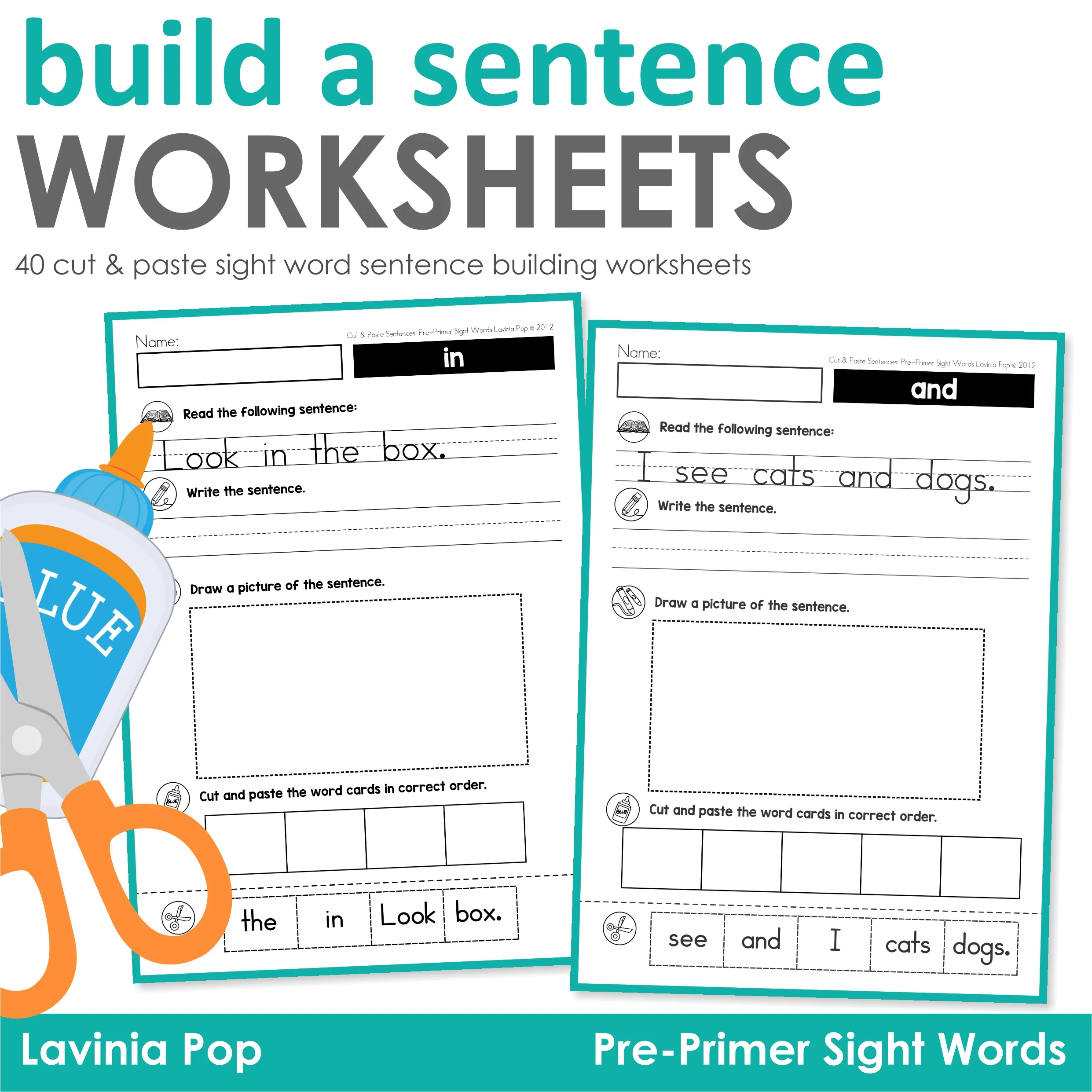 Sight Words Build A Sentence Cut And Paste Worksheets Kinder Resources