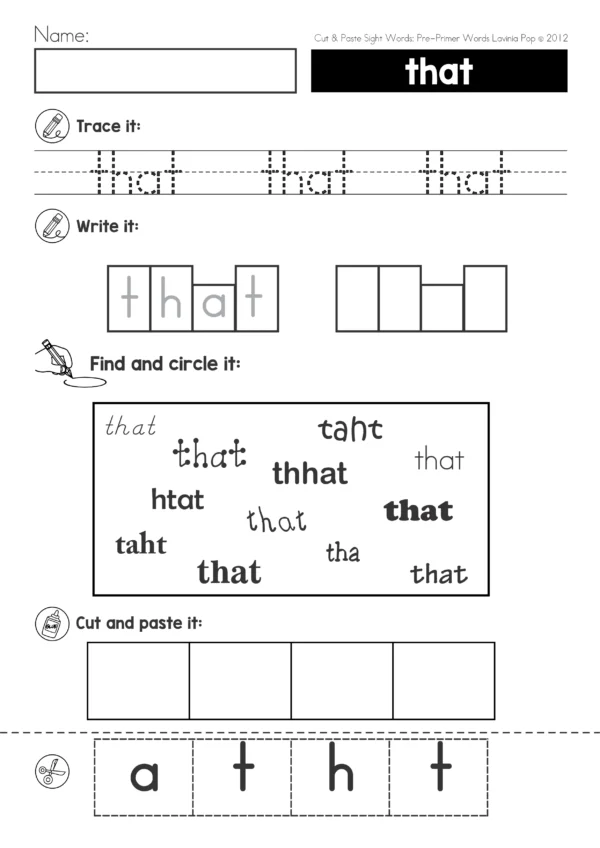 Cut and Paste Words Pre-Primer