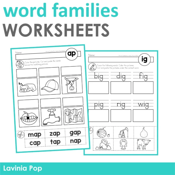 Cut and Paste Worksheets Word Families