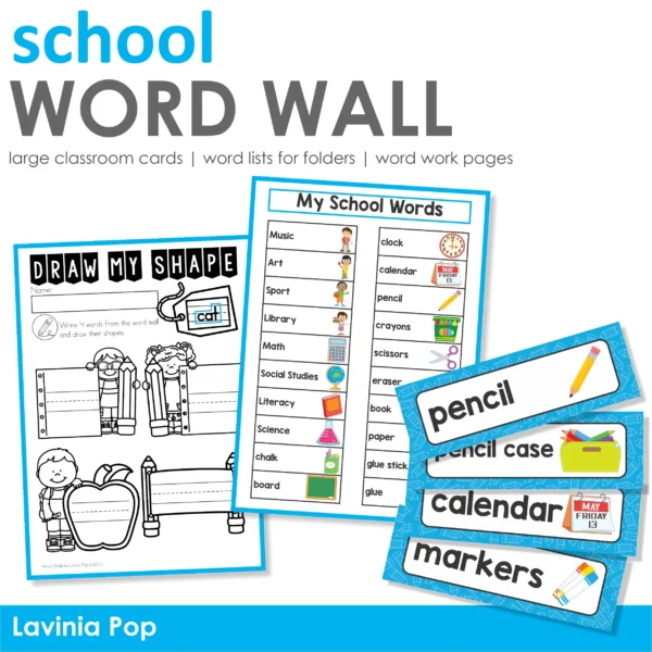 FREE Printable School Word Wall for Writing Centers and Classroom Displays.