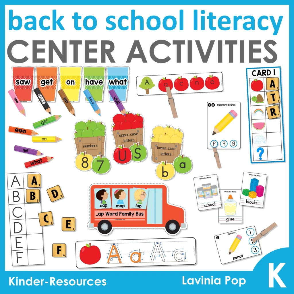 Back to School Kindergarten Literacy Centers and Activities