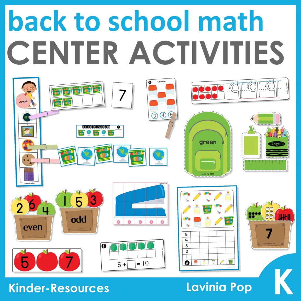 Back to School Kindergarten Math Centers and Activities