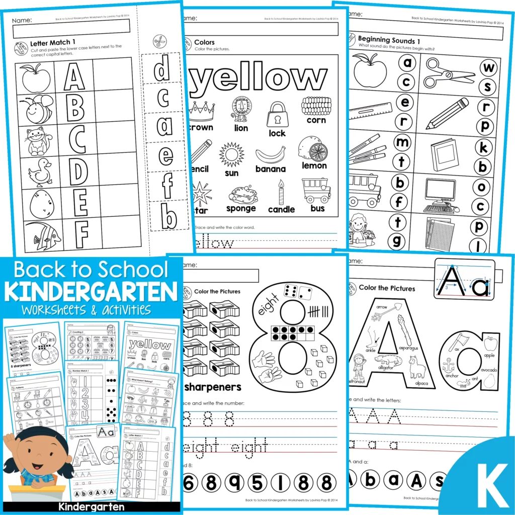 Back to School Kindergarten Worksheets and Activities