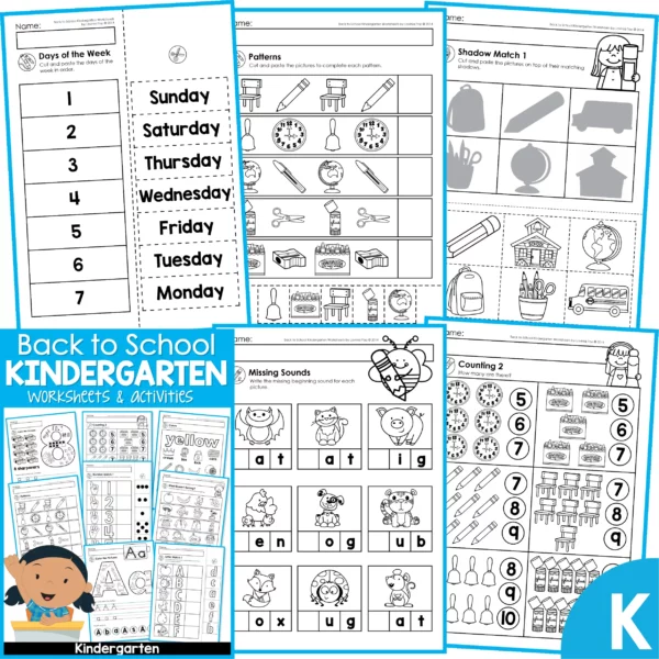 Kindergarten Worksheets - Back to School SAMPLE JPG13