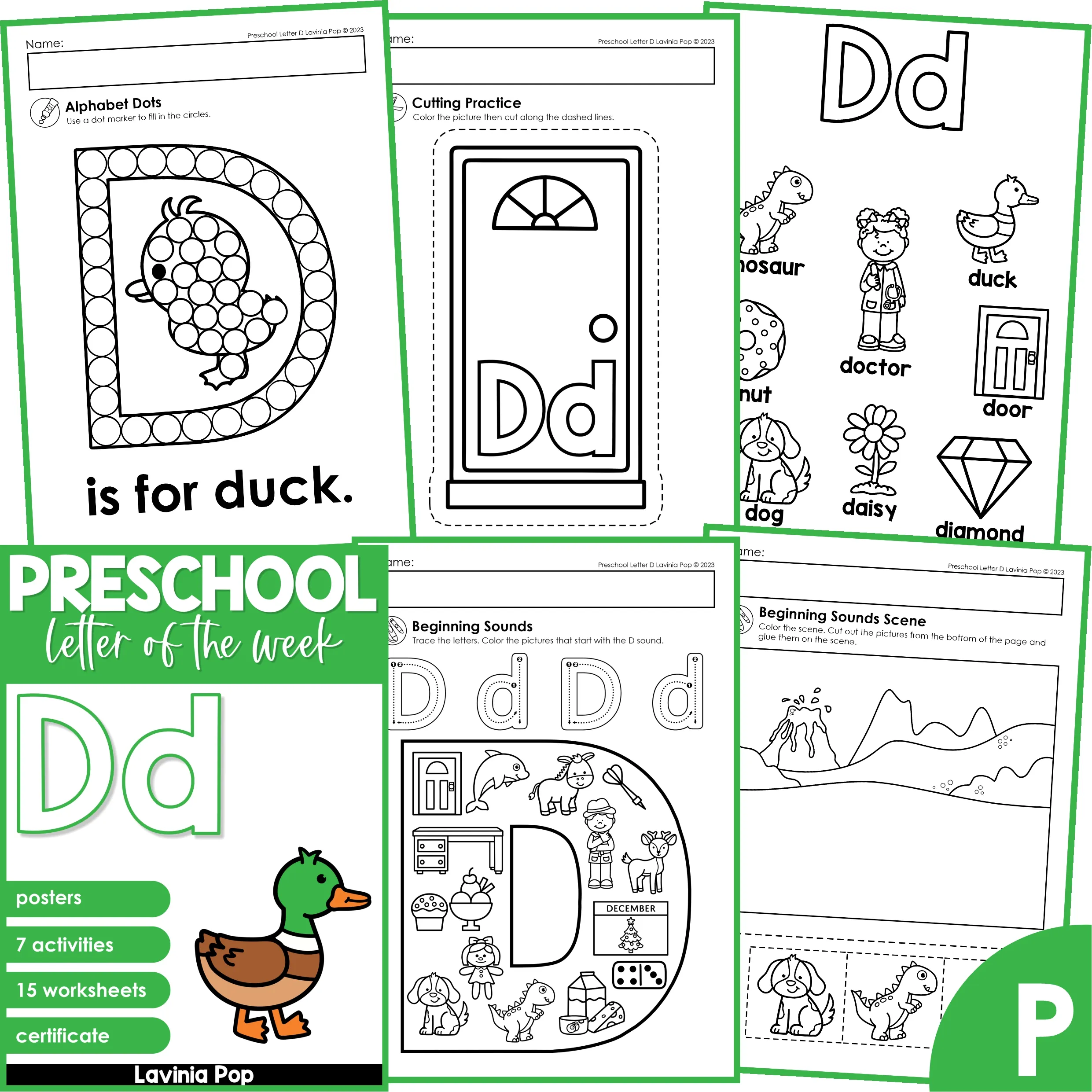 Letter of the week: LETTER D-NO PREP WORKSHEETS- LETTER D Alphabet