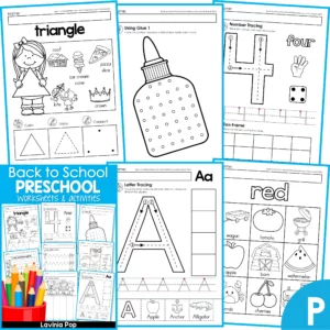 Preschool Worksheets - Back to School SAMPLE JPG1