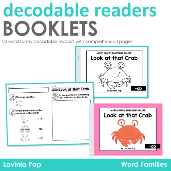 Decodable Readers with Comprehension Pages - Word Families JPG