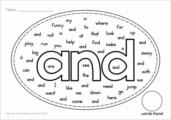 Word Find Pre-Primer Sight Words
