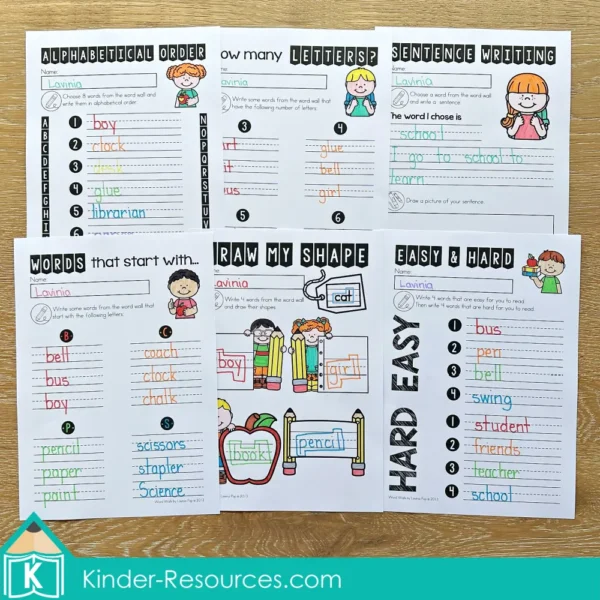 Word Wall Back to School Word Work Pages