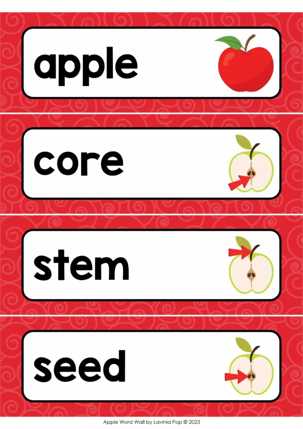 Apples Word Wall for Writing Centers