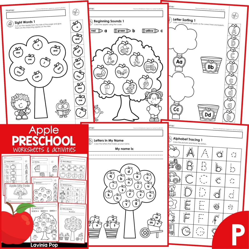 Apple Preschool Worksheets No Prep Printable