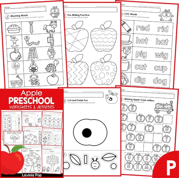 Apple Preschool Worksheets No Prep Printable