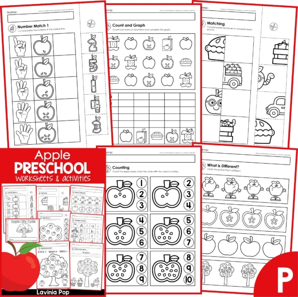 Apple Preschool Worksheets No Prep Printable