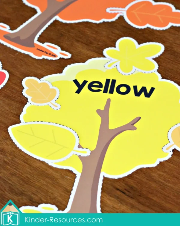 Autumn Fall Preschool Centers Sorting Leaves to Trees by Color Yellow