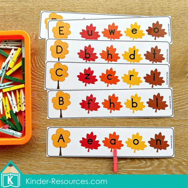 Kindergarten Literacy Centers Autumn Fall Upper and Lower Case Letter Match