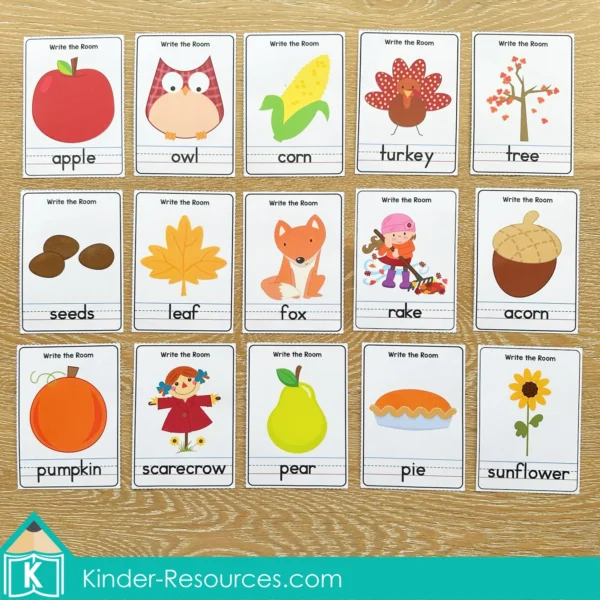 Kindergarten Literacy Centers Autumn Fall Write the Room Cards