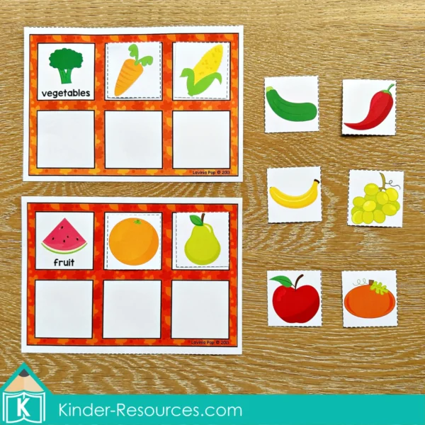Kindergarten Math Centers Autumn Fall Sorting Fruit and Vegetables