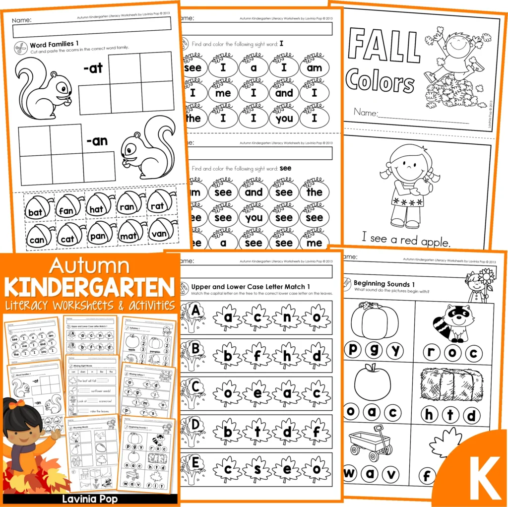 Kindergarten Worksheets - Autumn Fall LITERACY