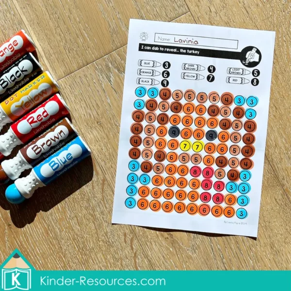 November Fine Motor Printable Activities Morning Tubs Bins. Color by code using dot paints