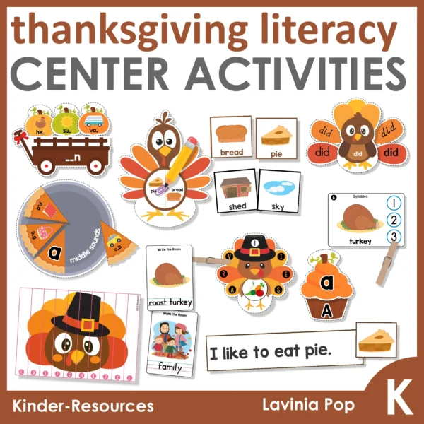 Thanksgiving Literacy Center Activities for Kindergarten | Morning Tubs | Bins
