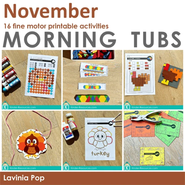 November Fine Motor Printable Center Activities | Morning Tubs / Bins for Preschool and Kindergarten
