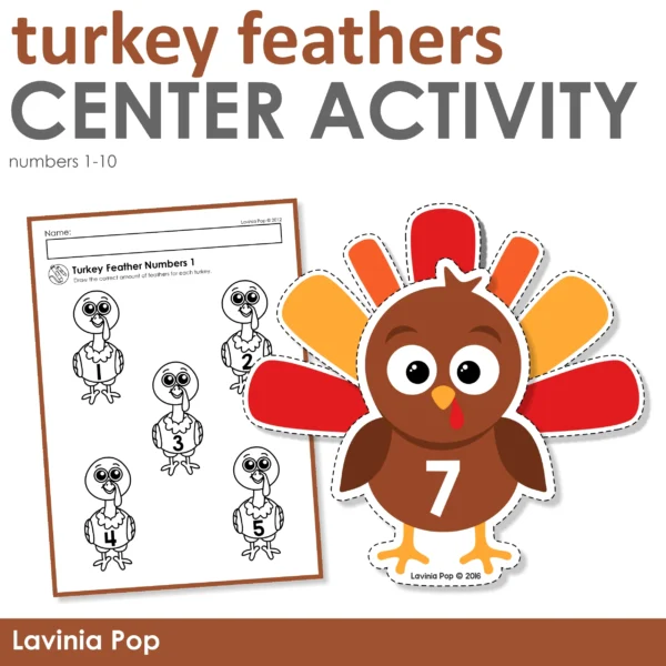 FREE Thanksgiving Turkey Feather Counting Printable Activity for Preschool Kindergarten | Centers | Morning Tubs |