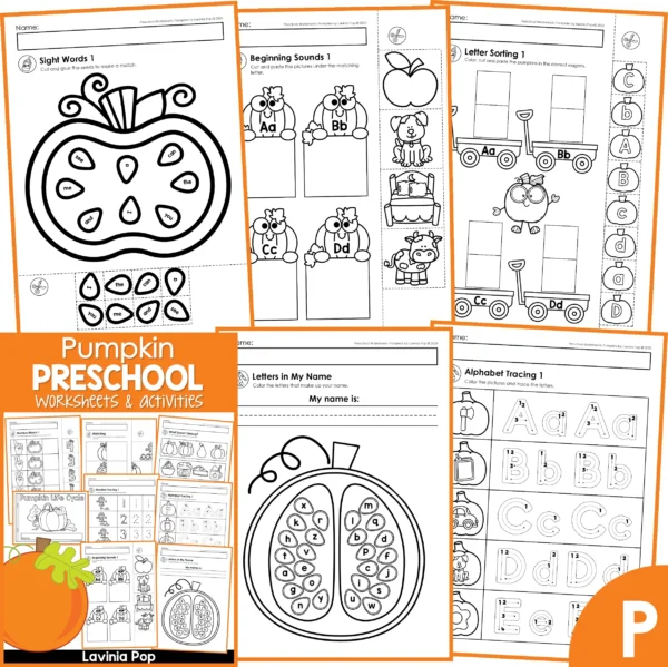 Pumpkin Preschool Worksheets and Activities Math Literacy No Prep