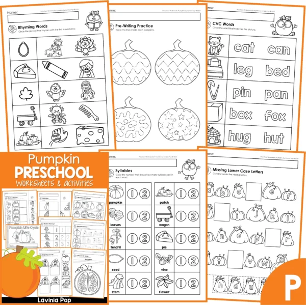 Pumpkin Preschool Worksheets and Activities Math Literacy No Prep