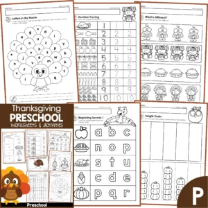 Thanksgiving Preschool Kindergarten Printable Worksheets and Activities Math Literacy No Prep