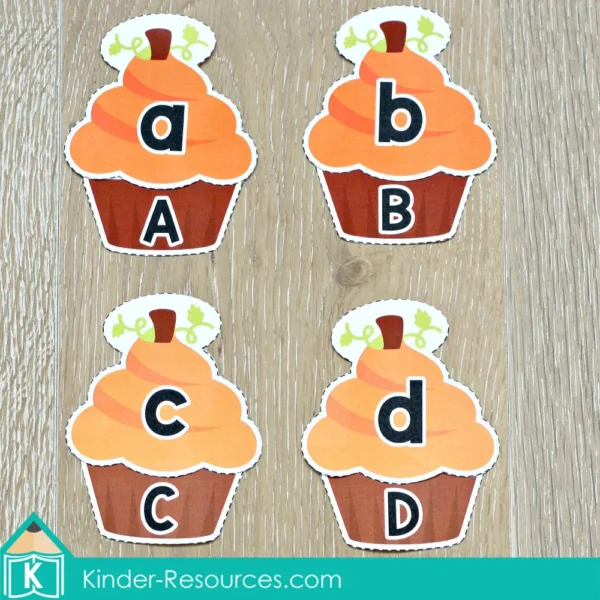 Thanksgiving Literacy Centers for Kindergarten Cupcake Alphabet Match