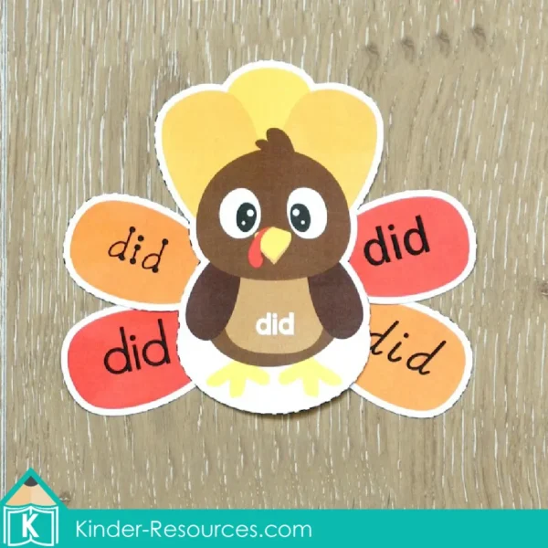 Thanksgiving Literacy Centers for Kindergarten sight word turkey