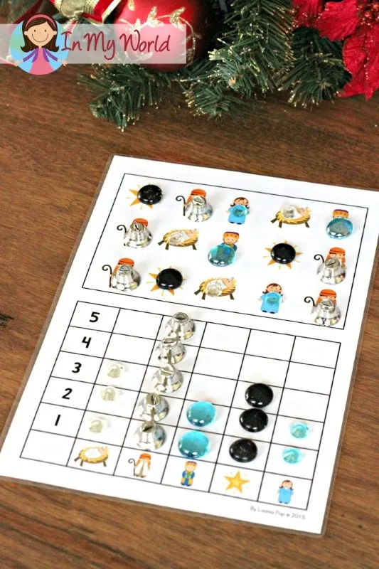 Christmas Nativity Preschool Centers. Count and graph activity.