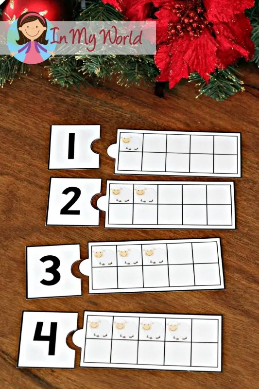 Christmas Nativity Preschool Centers. Ten frame and number matching activity.