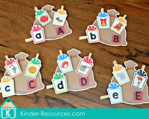 Christmas Preschool Centers Santa's Sack and Gifts Alphabet and Beginning Sounds