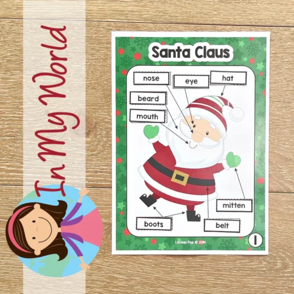 11 printable Christmas literacy center activities for Kindergarten | Morning Tubs | Bins. Label Santa Claus.