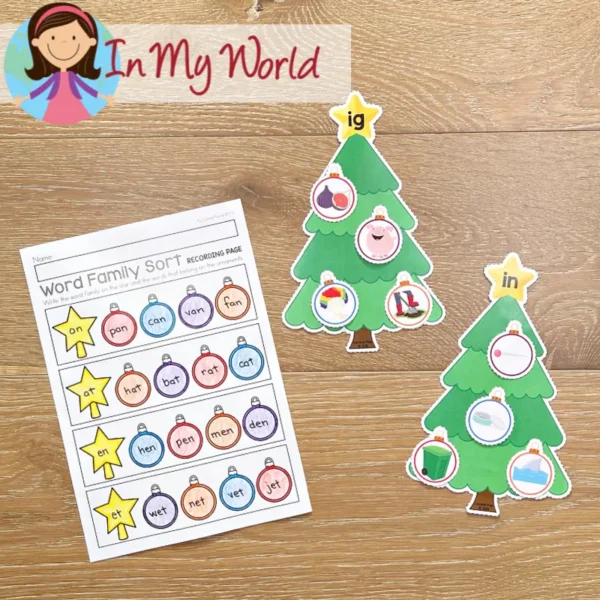 11 printable Christmas literacy center activities for Kindergarten | Morning Tubs | Bins. Word Families.