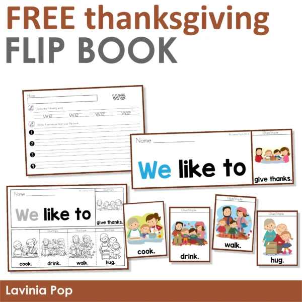 FREE Thanksgiving Printable Sight Word Flip Book Readers with worksheets