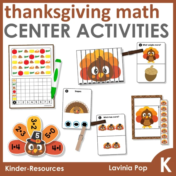 Thanksgiving Math Center Activities for Kindergarten | Morning Tubs | Bins