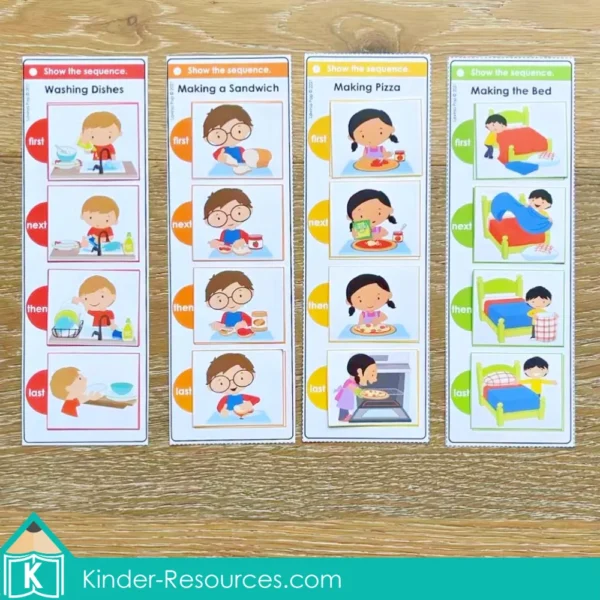 Kindergarten Morning Tubs Bins 4-Part Sequencing Cards