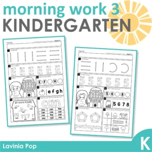 Kindergarten Morning Work Set 3. Printable worksheets that focus on: letters, numbers, word families, sight words, numbers and shapes.