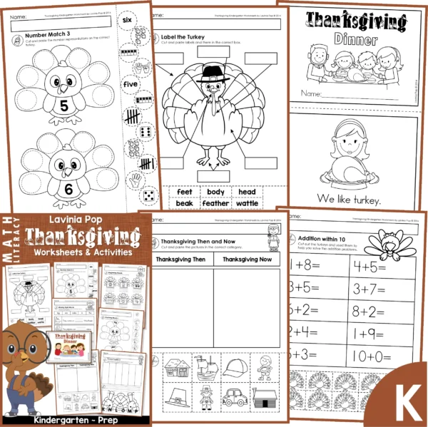 Thanksgiving Kindergarten Printable Worksheets and Activities No Prep