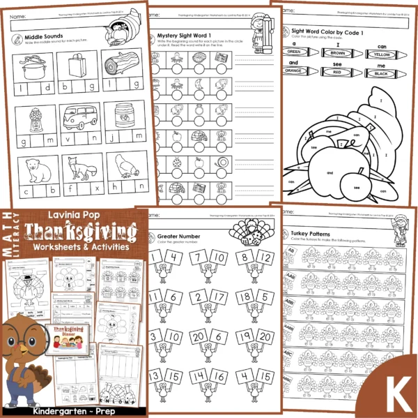 Thanksgiving Kindergarten Printable Worksheets and Activities No Prep