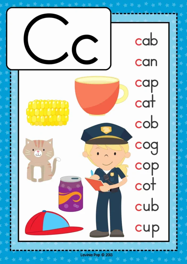 C Alphabet Phonics Letter of the Week Worksheets & Activities | Beginning letter c CVC words poster