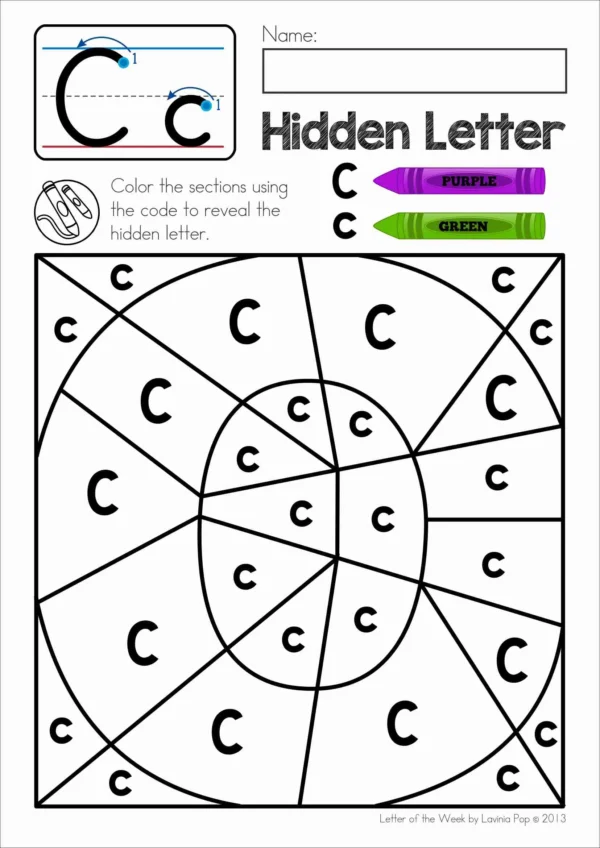 C Alphabet Phonics Letter of the Week Worksheets & Activities | Colod by code hidden letter workeet | upper and lower case letter recognition