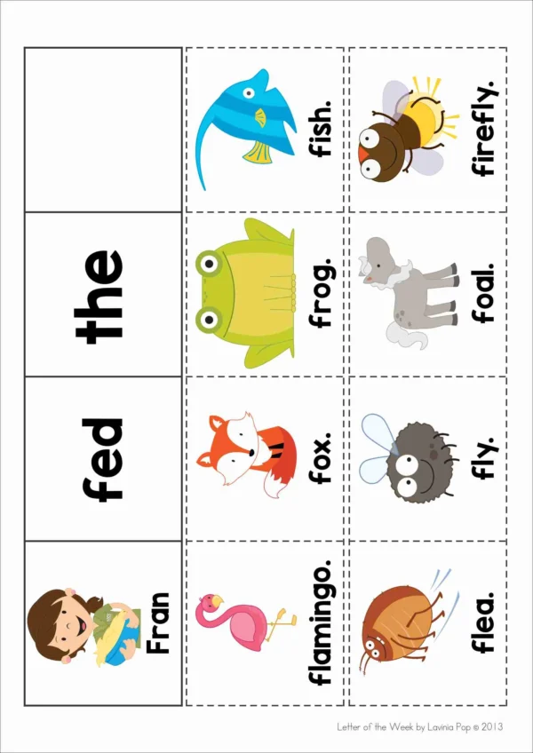 F Alphabet Phonics Letter of the Week Worksheets & Activities | Build a sentence activity