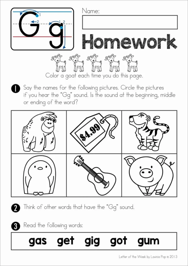G Alphabet Phonics Letter of the Week Worksheets & Activities | Reacing homework with CVC words