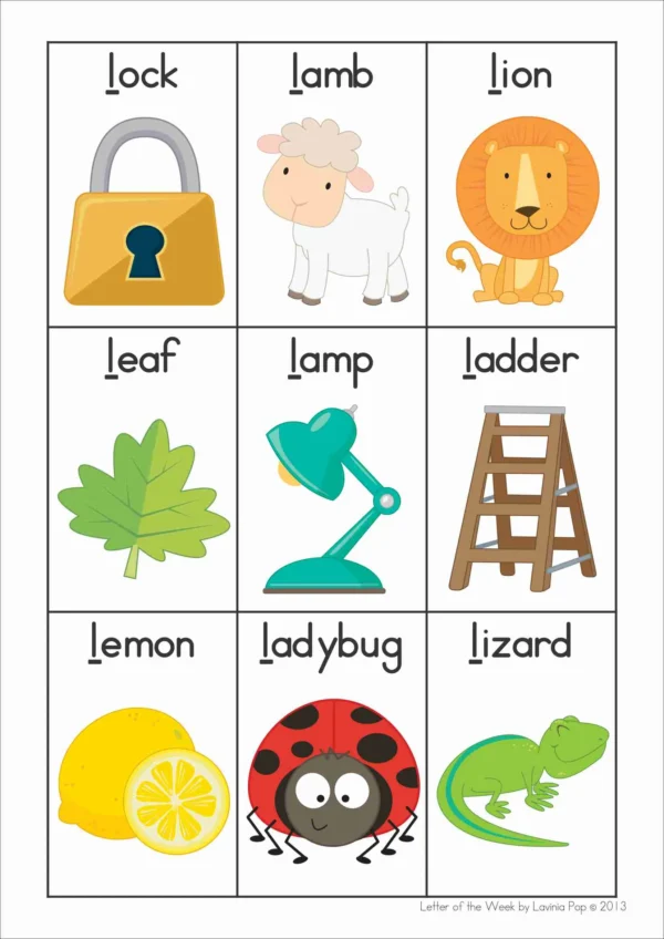 L Alphabet Phonics Letter of the Week Worksheets & Activities | Vocabulary Cards