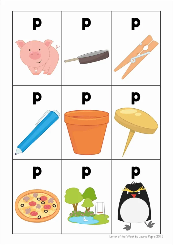 P Alphabet Phonics Letter of the Week Worksheets & Activities | Beginning sounds vocabulary cards